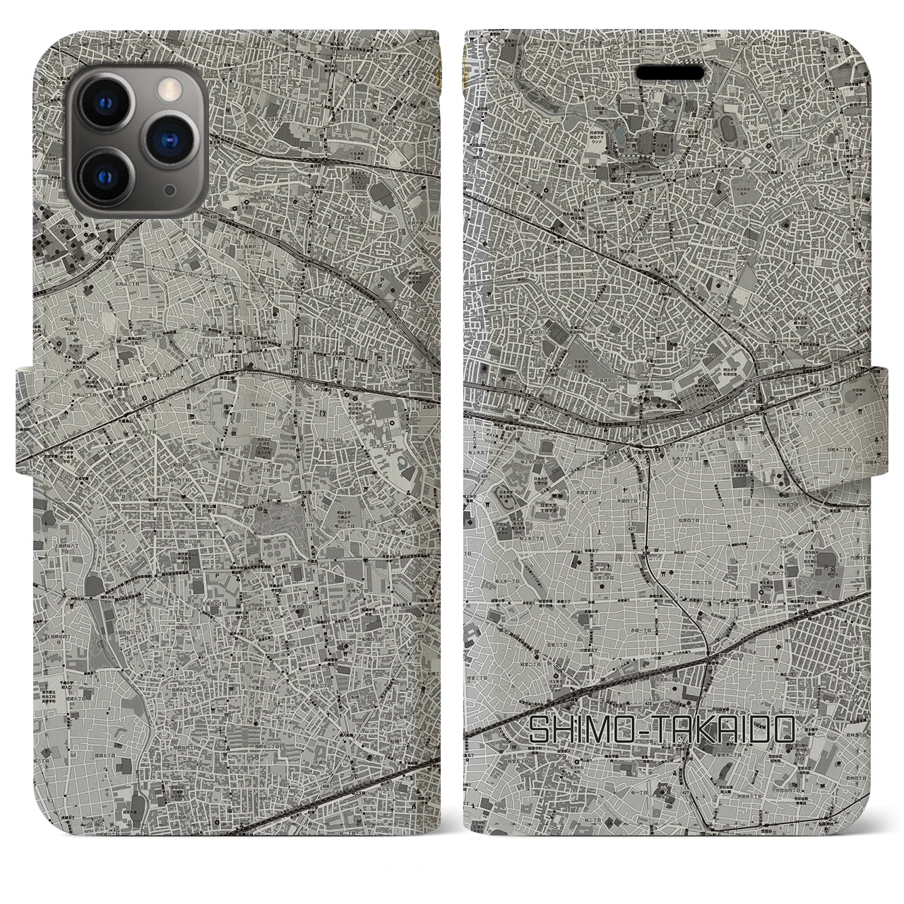 【下高井戸(東京都)】地図柄iPhoneケース(手帳タイプ)モノトーン・iPhone 11 Pro Max 用