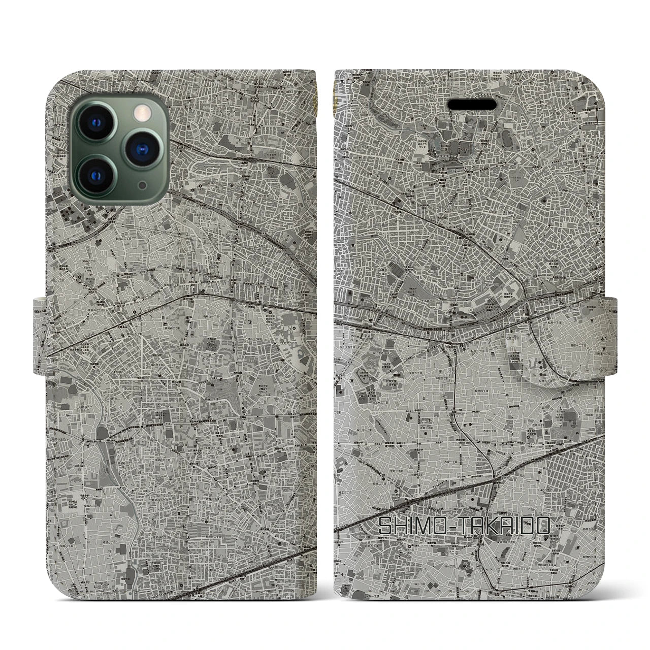 【下高井戸(東京都)】地図柄iPhoneケース(手帳タイプ)モノトーン・iPhone 11 Pro 用