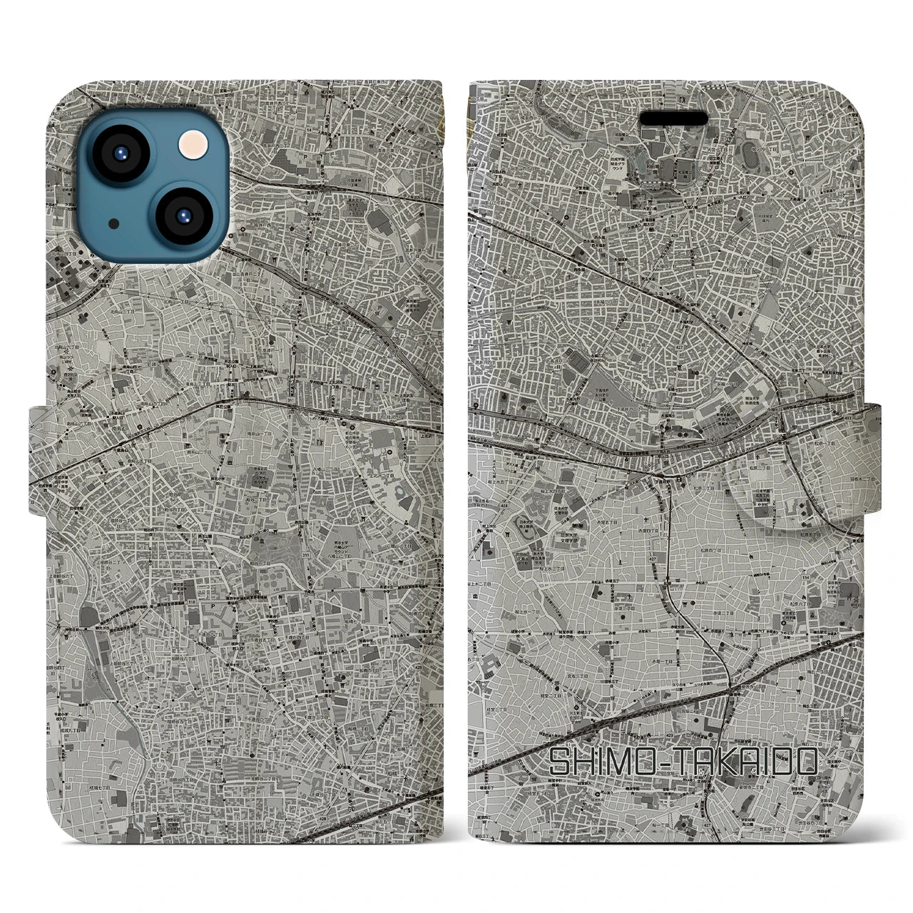 【下高井戸(東京都)】地図柄iPhoneケース(手帳タイプ)モノトーン・iPhone 13 用