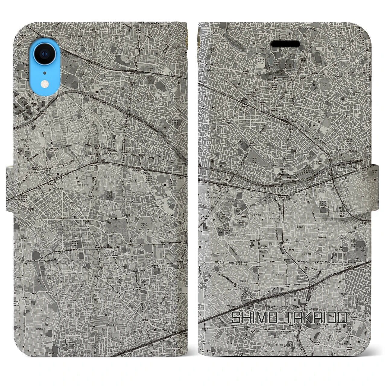 【下高井戸(東京都)】地図柄iPhoneケース(手帳タイプ)モノトーン・iPhone XR 用