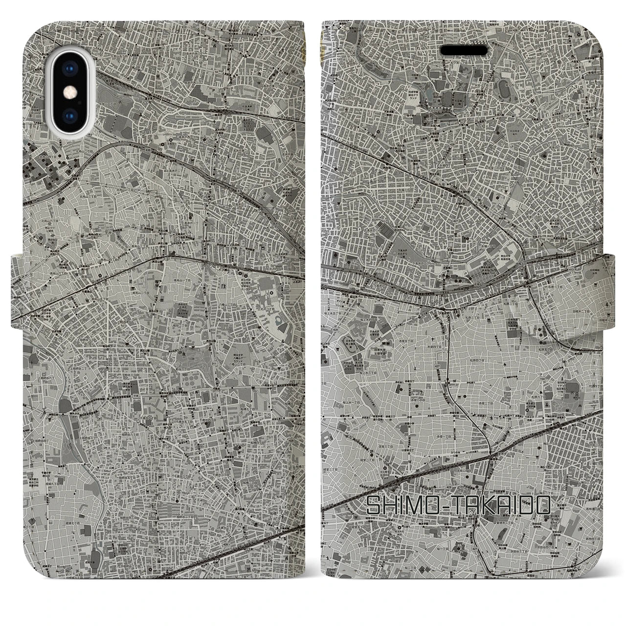 【下高井戸(東京都)】地図柄iPhoneケース(手帳タイプ)モノトーン・iPhone XS Max 用