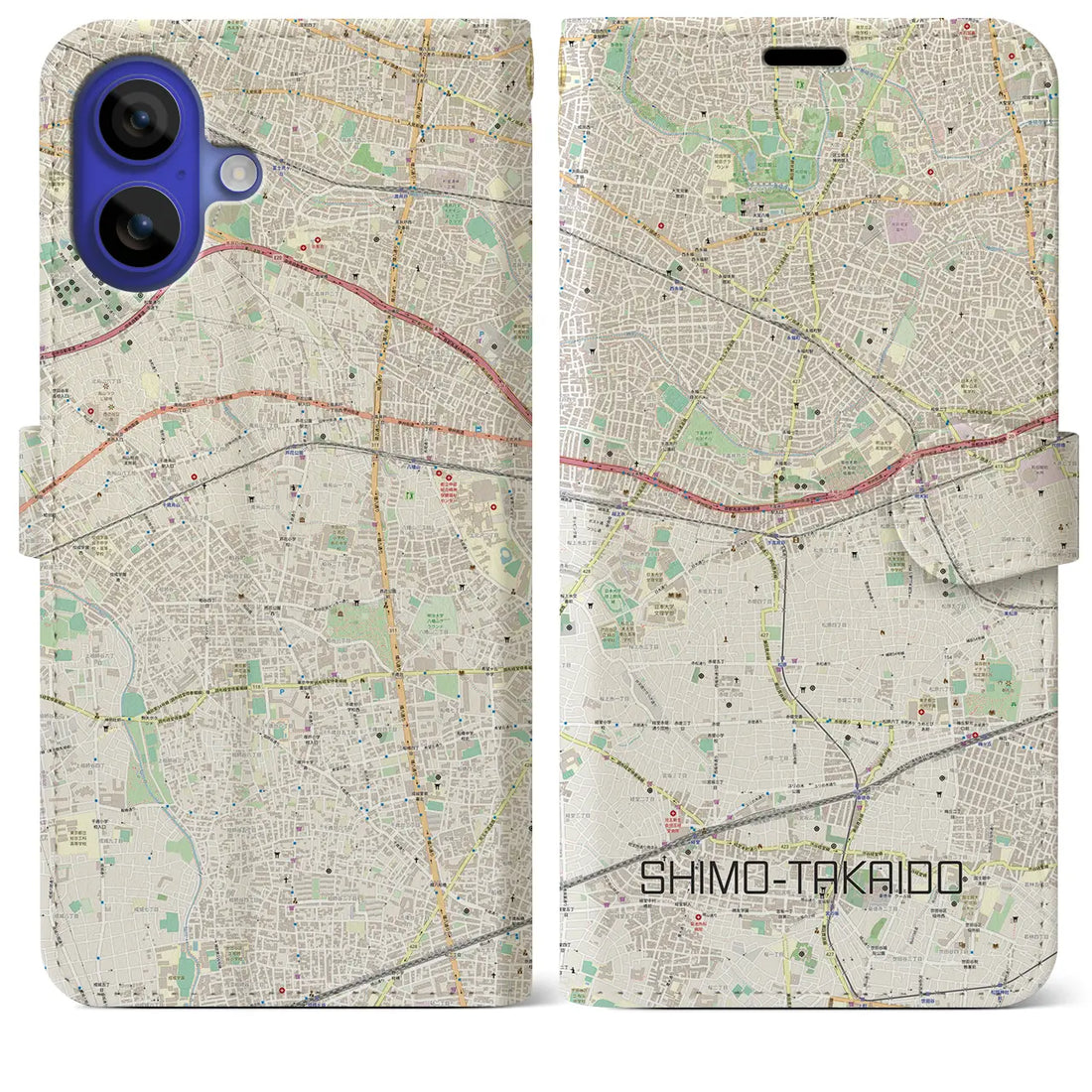 【下高井戸(東京都)】地図柄iPhoneケース(手帳タイプ)ナチュラル・iPhone 16 Pro Max 用