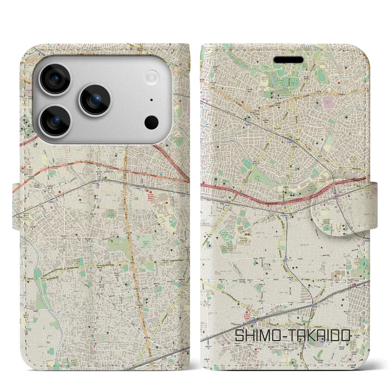 【下高井戸(東京都)】地図柄iPhoneケース(手帳タイプ)モノトーン・iPhone 17 Pro Max 用