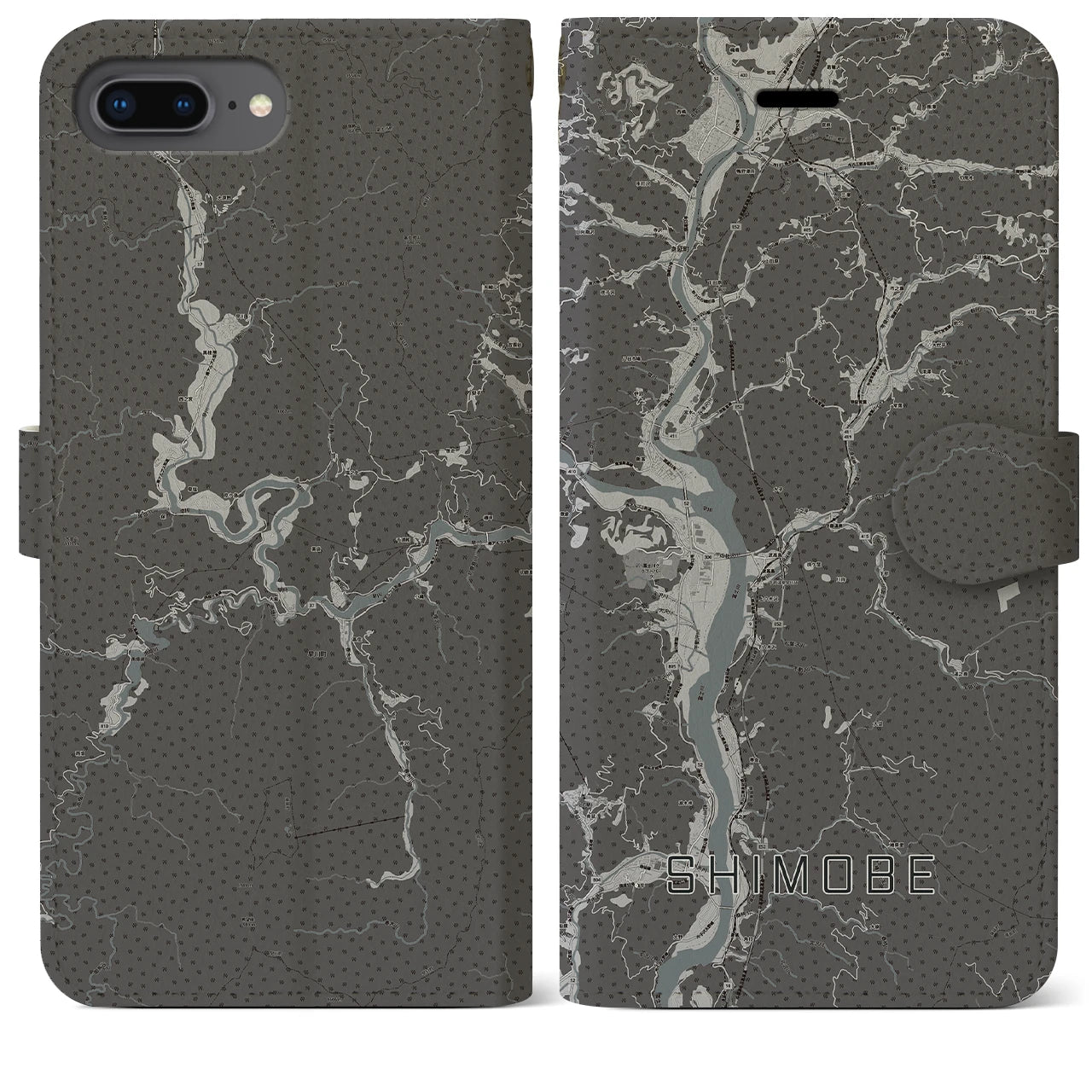 【下部(山梨県)】地図柄iPhoneケース(手帳タイプ)モノトーン・iPhone 8Plus /7Plus / 6sPlus / 6Plus 用