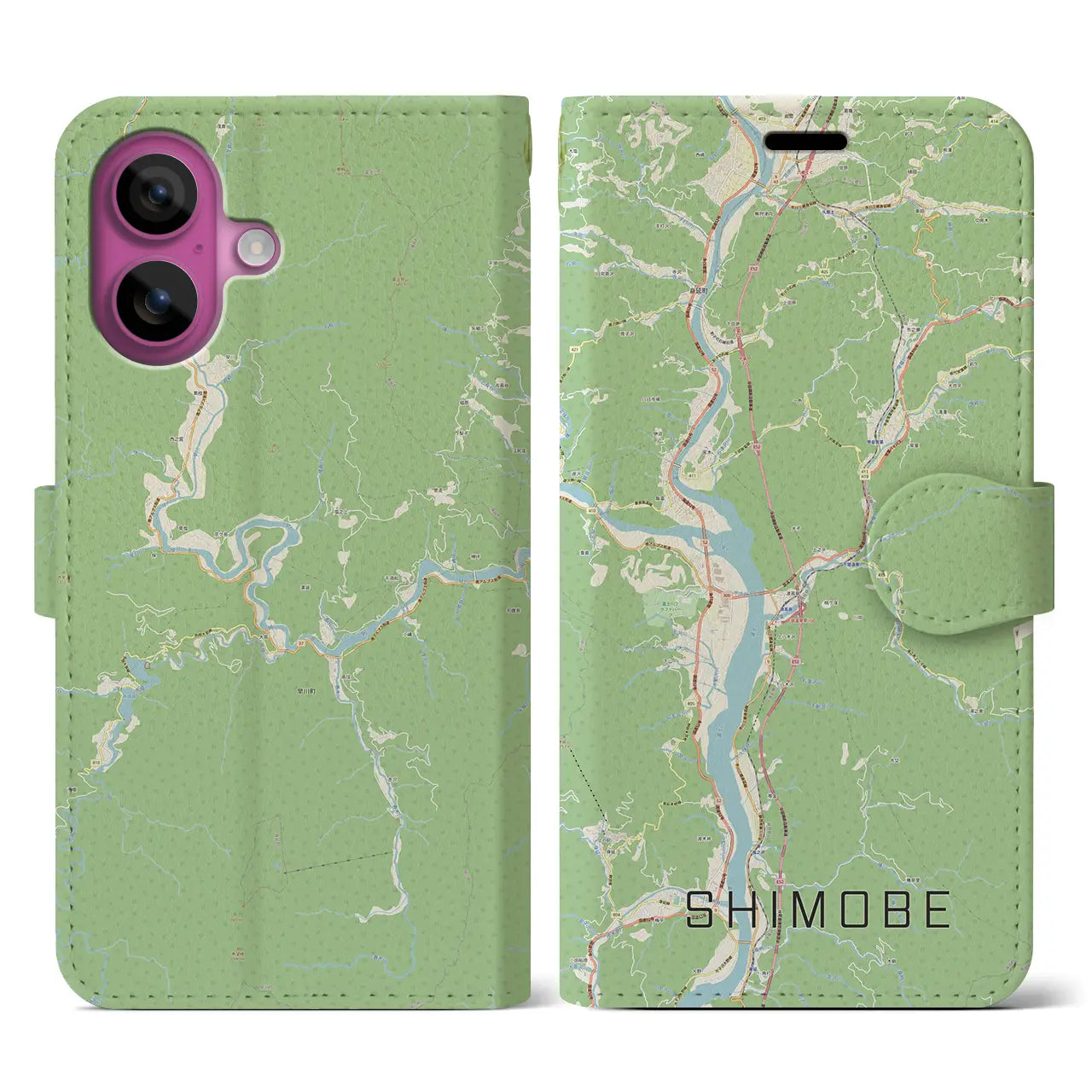 【下部(山梨県)】地図柄iPhoneケース(手帳タイプ)ナチュラル・iPhone 16 Pro 用