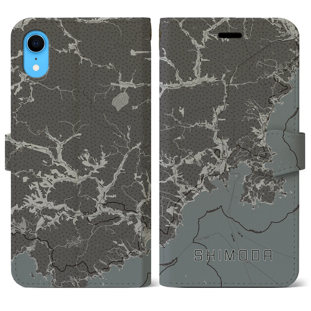 【下田(静岡県)】地図柄iPhoneケース(手帳タイプ)モノトーン・iPhone XR 用