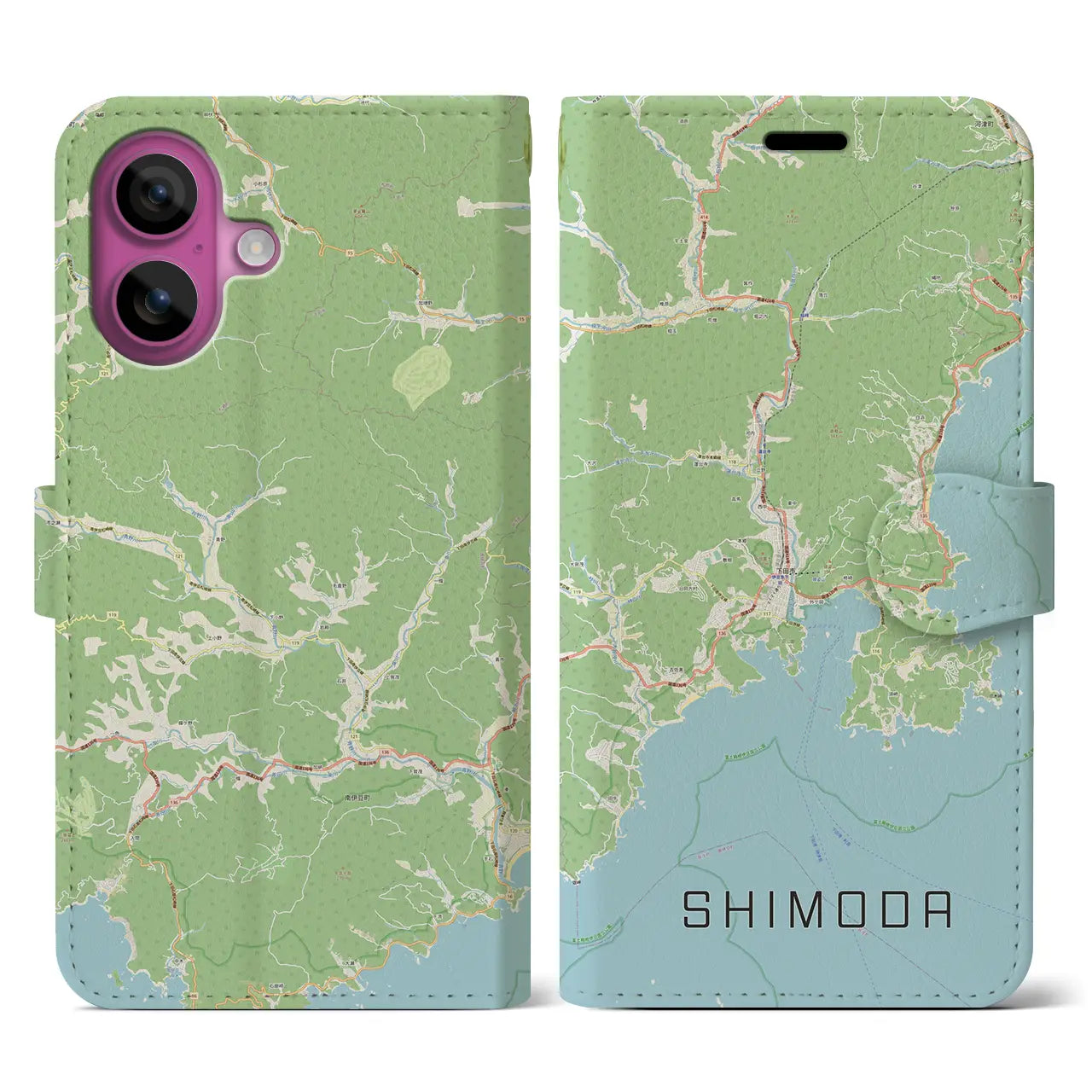 【下田(静岡県)】地図柄iPhoneケース(手帳タイプ)ナチュラル・iPhone 16 Pro 用