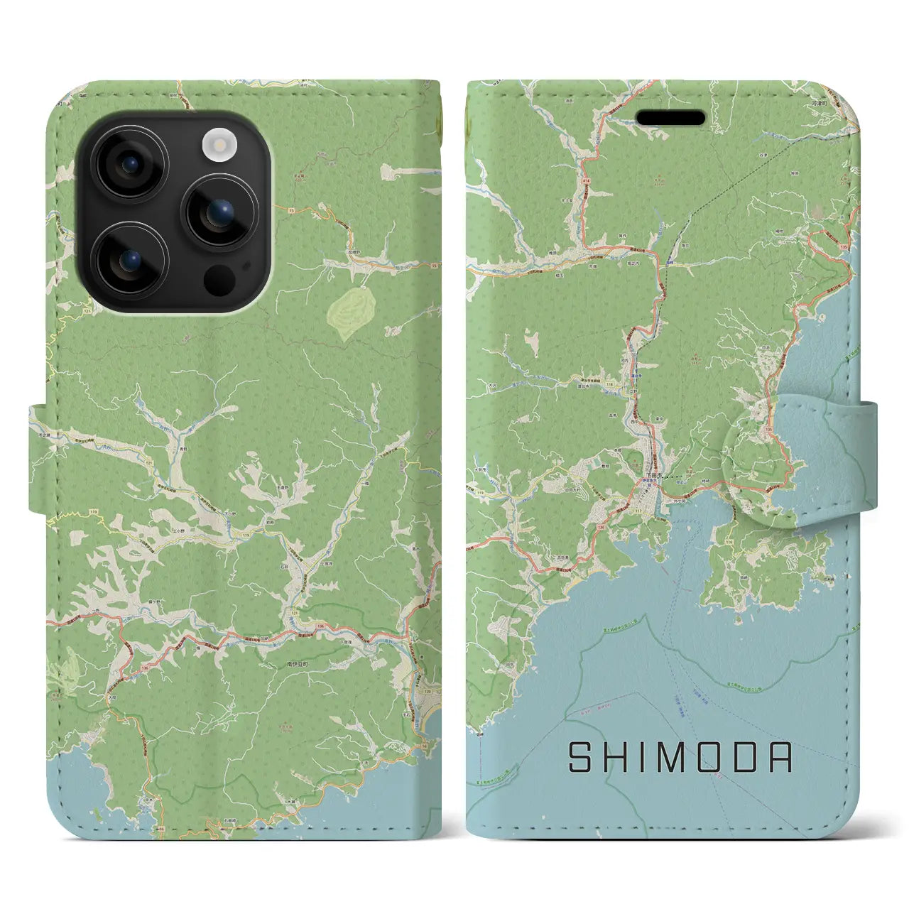 【下田(静岡県)】地図柄iPhoneケース(手帳タイプ)ナチュラル・iPhone 16 用