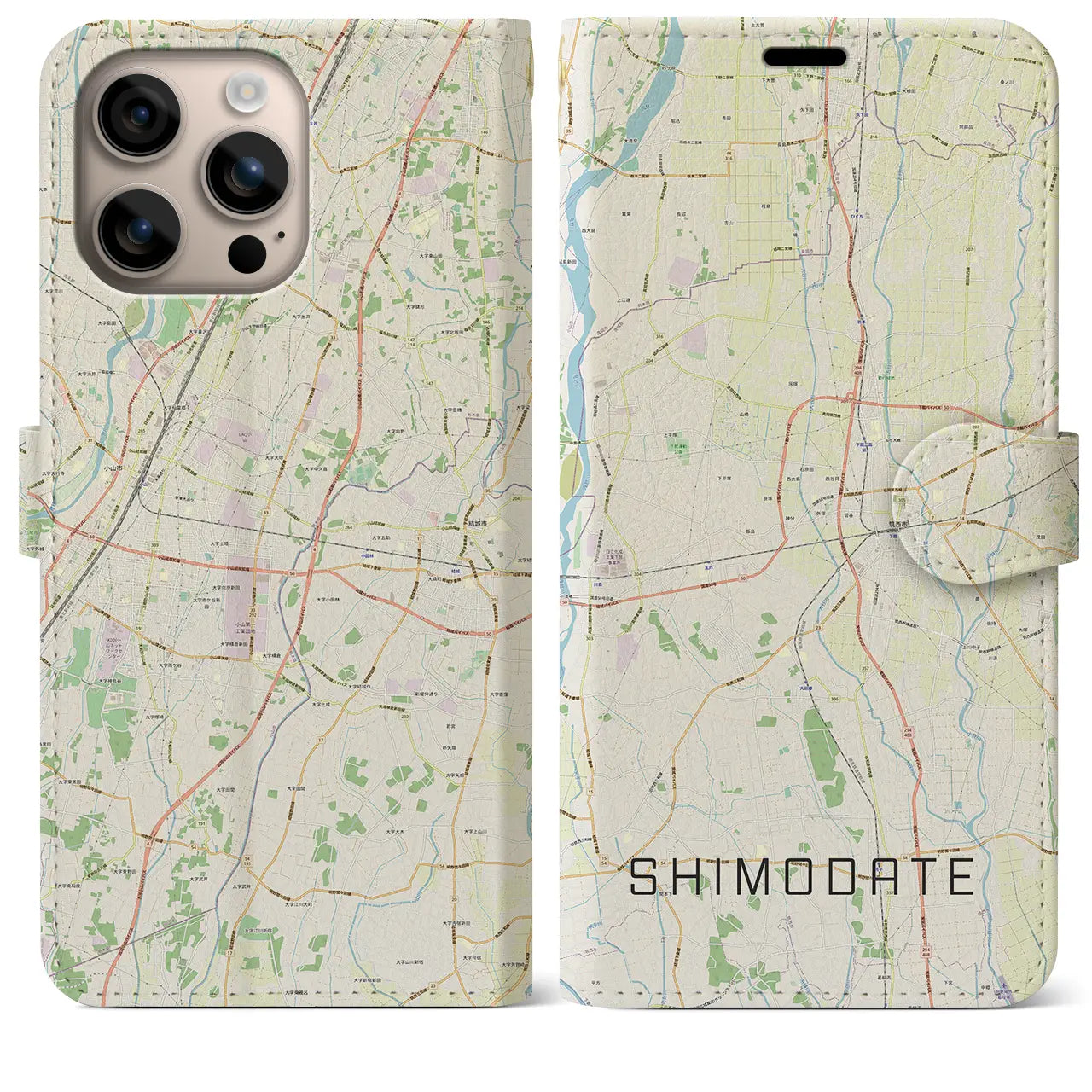 【下館(茨城県)】地図柄iPhoneケース(手帳タイプ)ナチュラル・iPhone 16 Plus 用