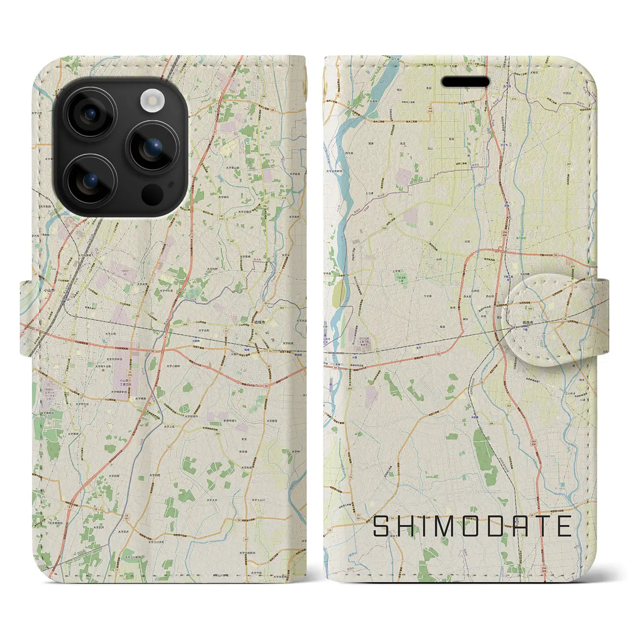 【下館(茨城県)】地図柄iPhoneケース(手帳タイプ)ナチュラル・iPhone 16 用
