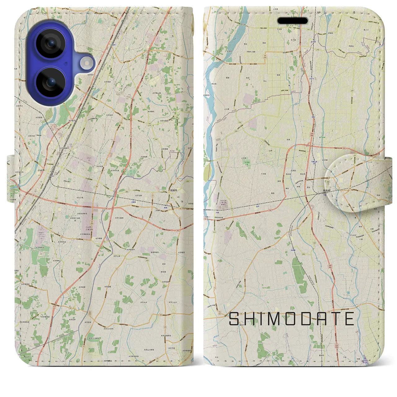 【下館(茨城県)】地図柄iPhoneケース(手帳タイプ)ナチュラル・iPhone 16 Pro Max 用