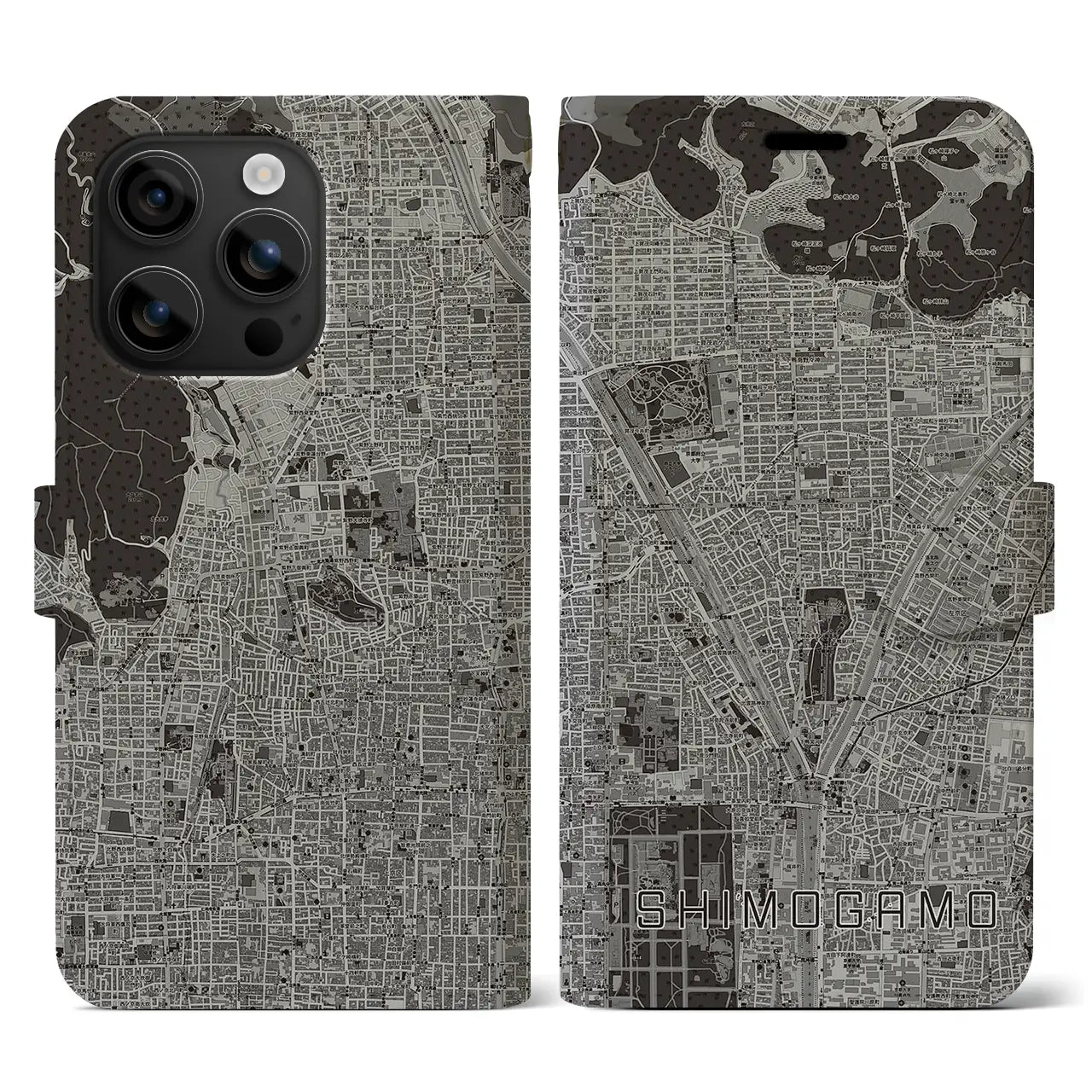 【下鴨(京都府)】地図柄iPhoneケース(手帳タイプ)モノトーン・iPhone 16 用