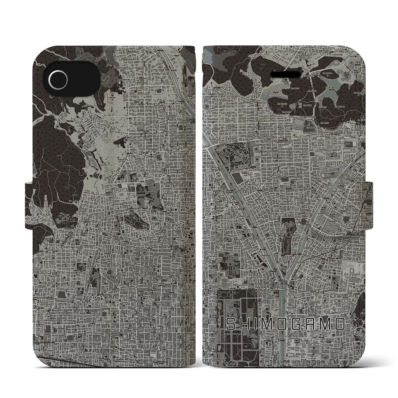 【下鴨(京都府)】地図柄iPhoneケース(手帳タイプ)モノトーン・iPhone SE(第3 / 第2世代) / 8 / 7 / 6s / 6 用