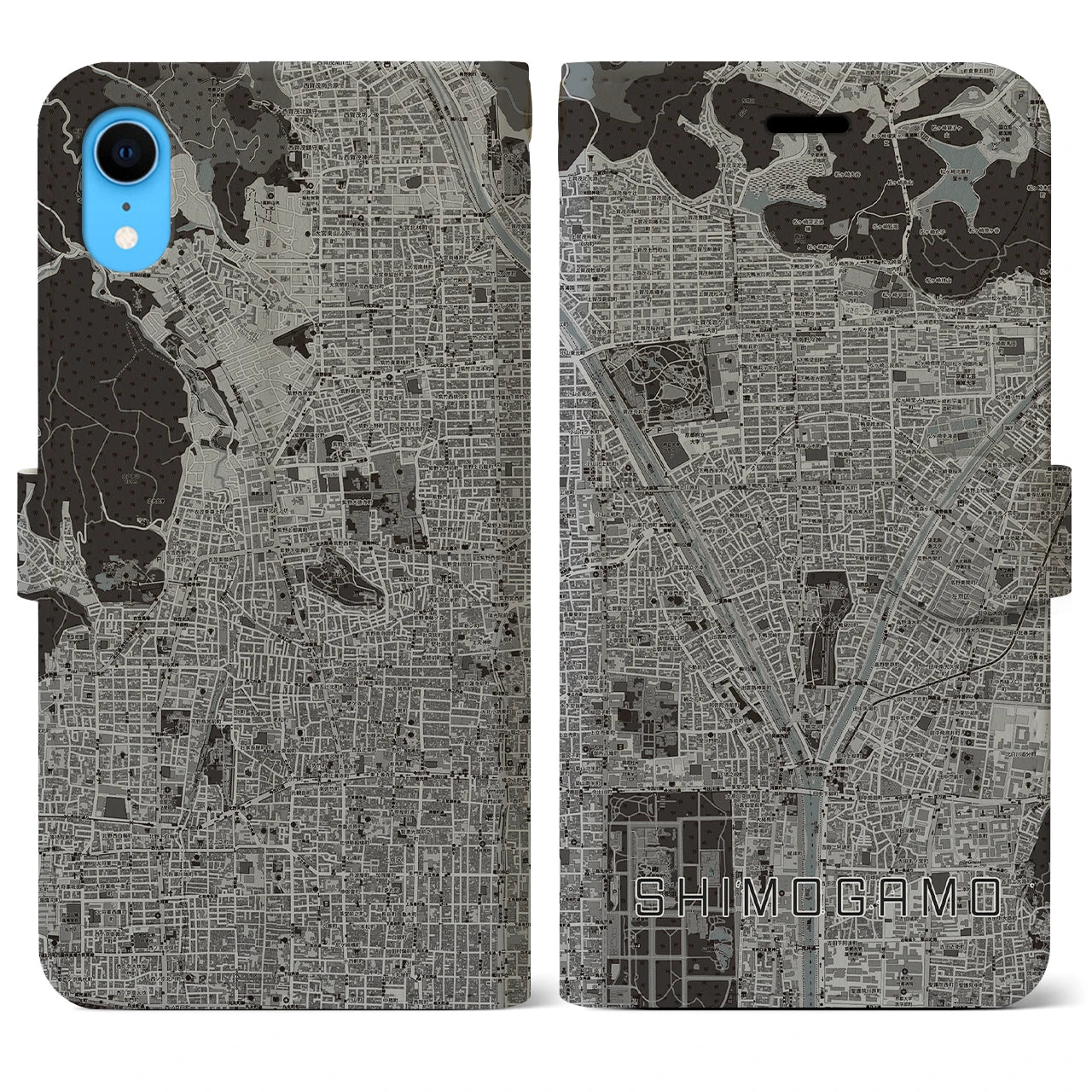 【下鴨(京都府)】地図柄iPhoneケース(手帳タイプ)モノトーン・iPhone XR 用