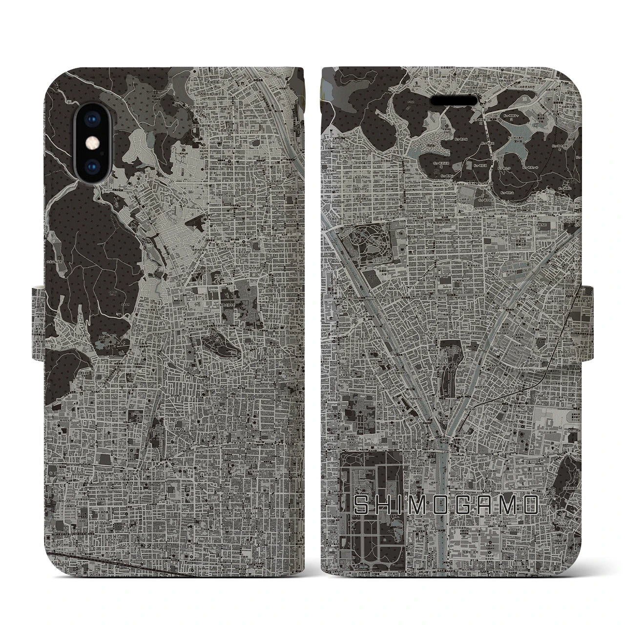 【下鴨(京都府)】地図柄iPhoneケース(手帳タイプ)モノトーン・iPhone XS / X 用