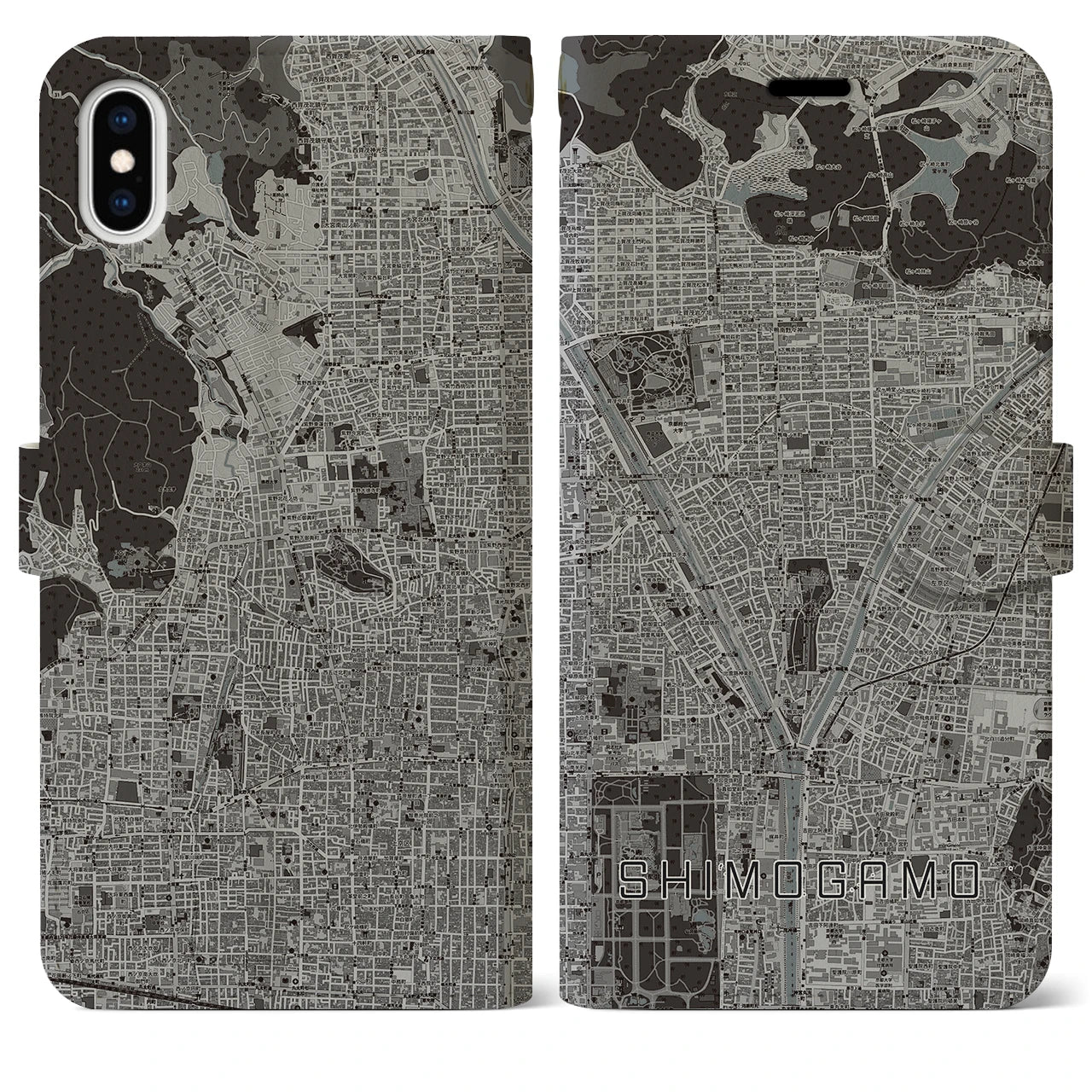 【下鴨(京都府)】地図柄iPhoneケース(手帳タイプ)モノトーン・iPhone XS Max 用