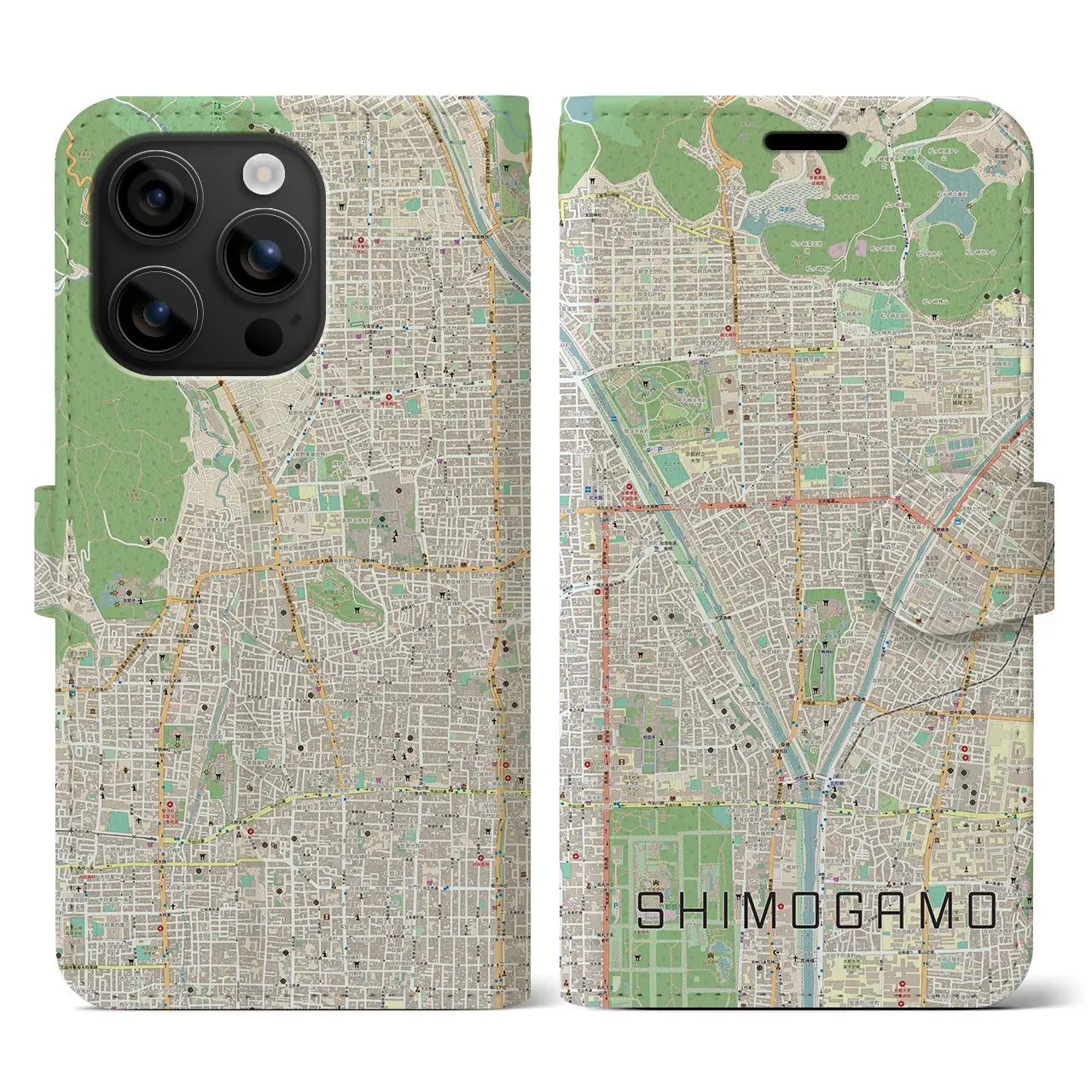 【下鴨(京都府)】地図柄iPhoneケース(手帳タイプ)ナチュラル・iPhone 16 用