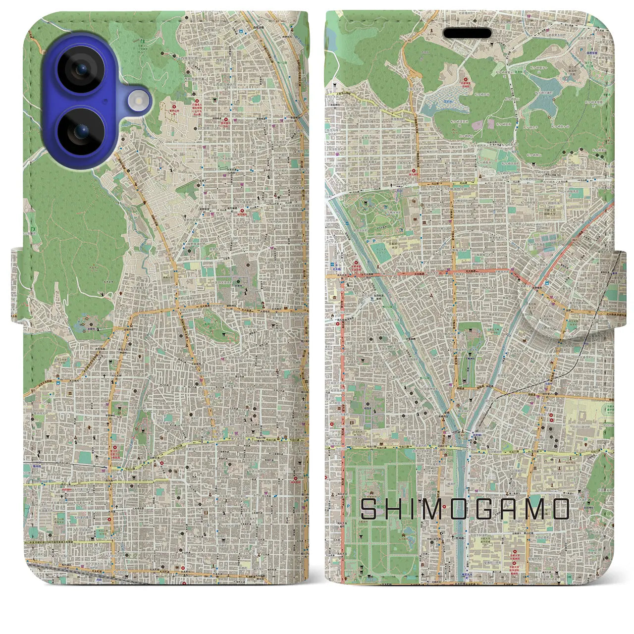 【下鴨(京都府)】地図柄iPhoneケース(手帳タイプ)ナチュラル・iPhone 16 Pro Max 用