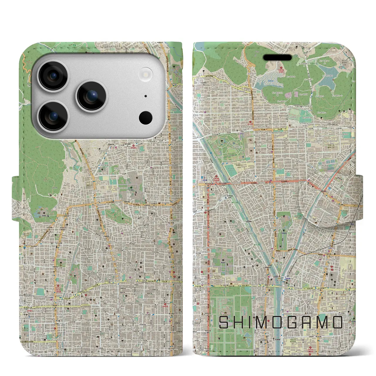 【下鴨(京都府)】地図柄iPhoneケース(手帳タイプ)ナチュラル・iPhone 17 Pro Max 用