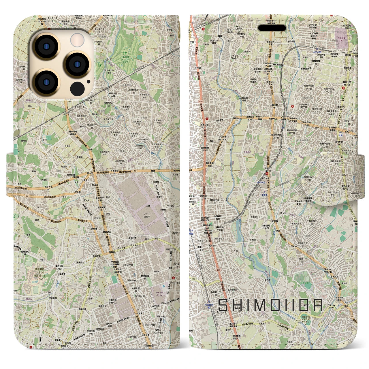 【下飯田(神奈川県)】地図柄iPhoneケース(手帳タイプ)