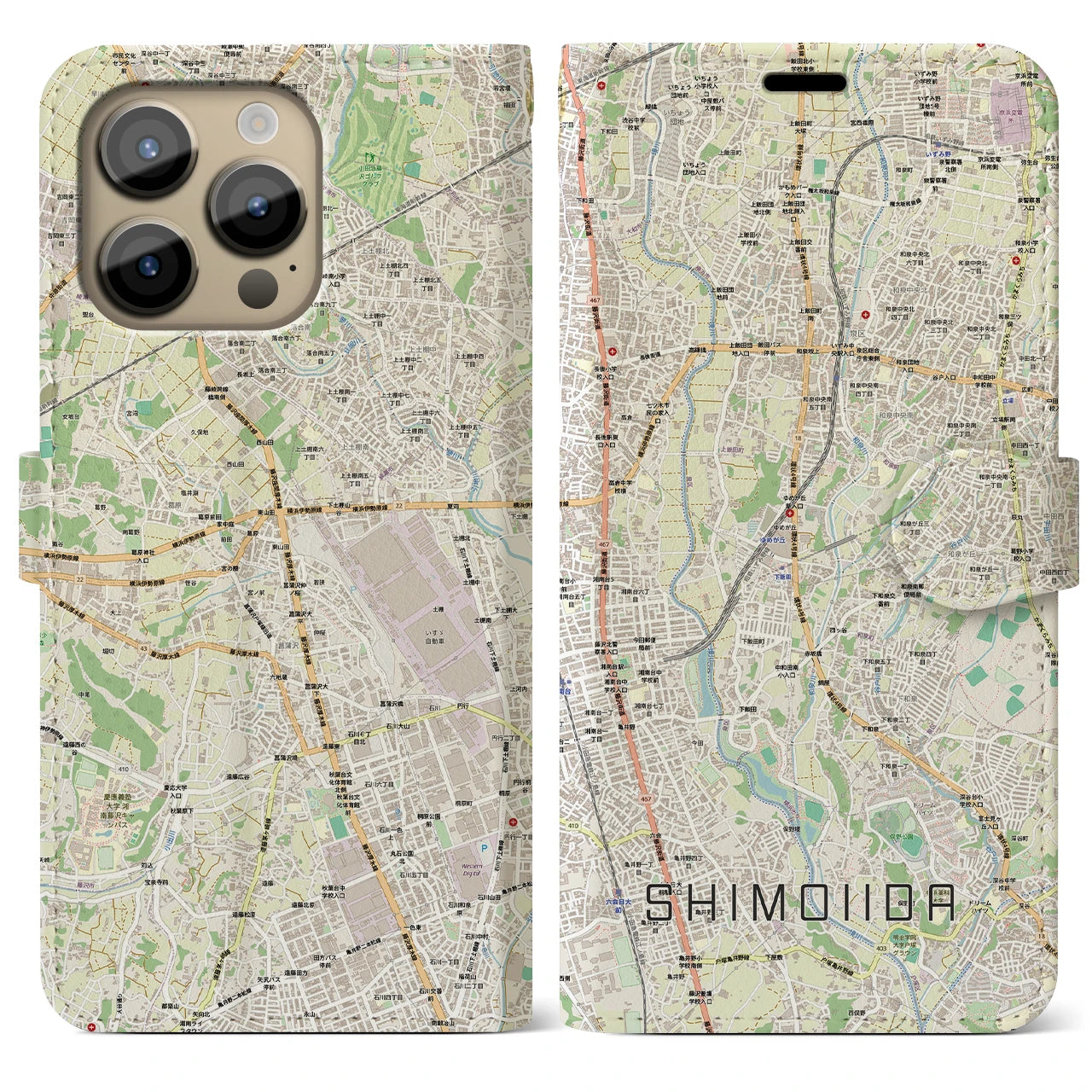 【下飯田(神奈川県)】地図柄iPhoneケース(手帳タイプ)