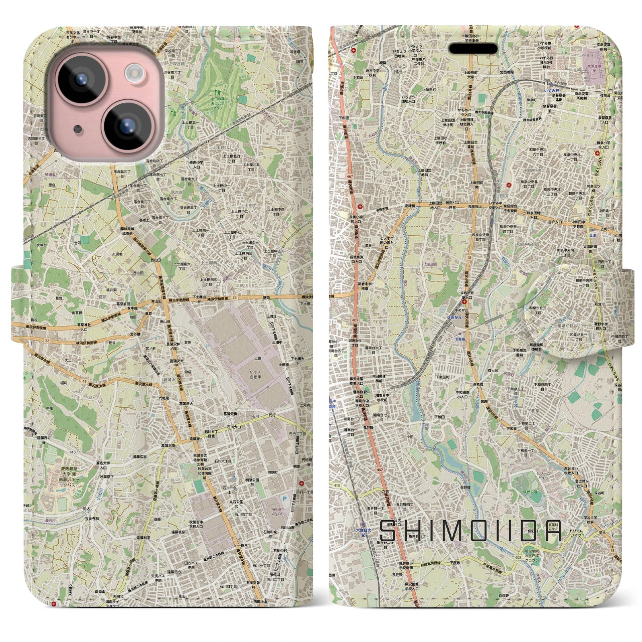 【下飯田(神奈川県)】地図柄iPhoneケース(手帳タイプ)