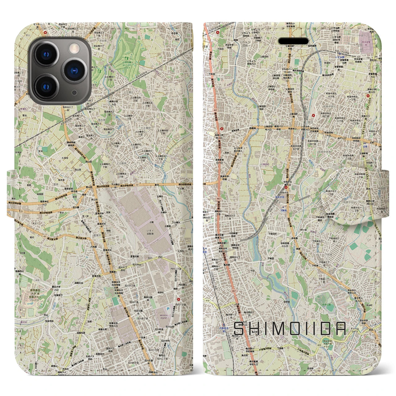 【下飯田(神奈川県)】地図柄iPhoneケース(手帳タイプ)