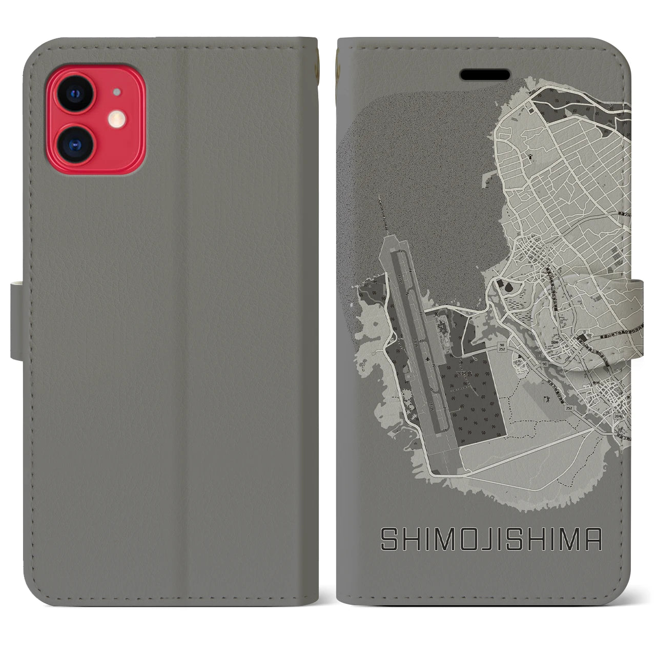 【下地島(沖縄県)】地図柄iPhoneケース(手帳タイプ)モノトーン・iPhone 11 用