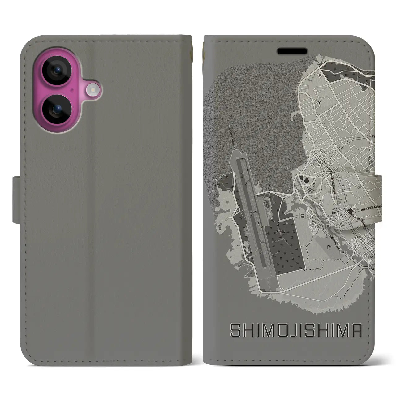 【下地島(沖縄県)】地図柄iPhoneケース(手帳タイプ)モノトーン・iPhone 16 Pro 用
