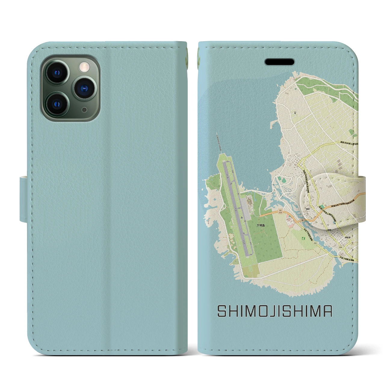 【下地島(沖縄県)】地図柄iPhoneケース(手帳タイプ)ナチュラル・iPhone 11 Pro 用