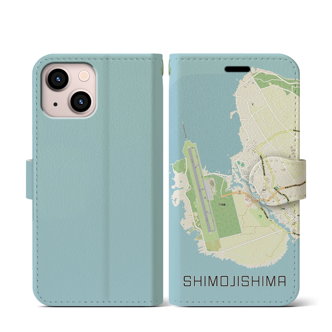 【下地島(沖縄県)】地図柄iPhoneケース(手帳タイプ)ナチュラル・iPhone 13 mini 用