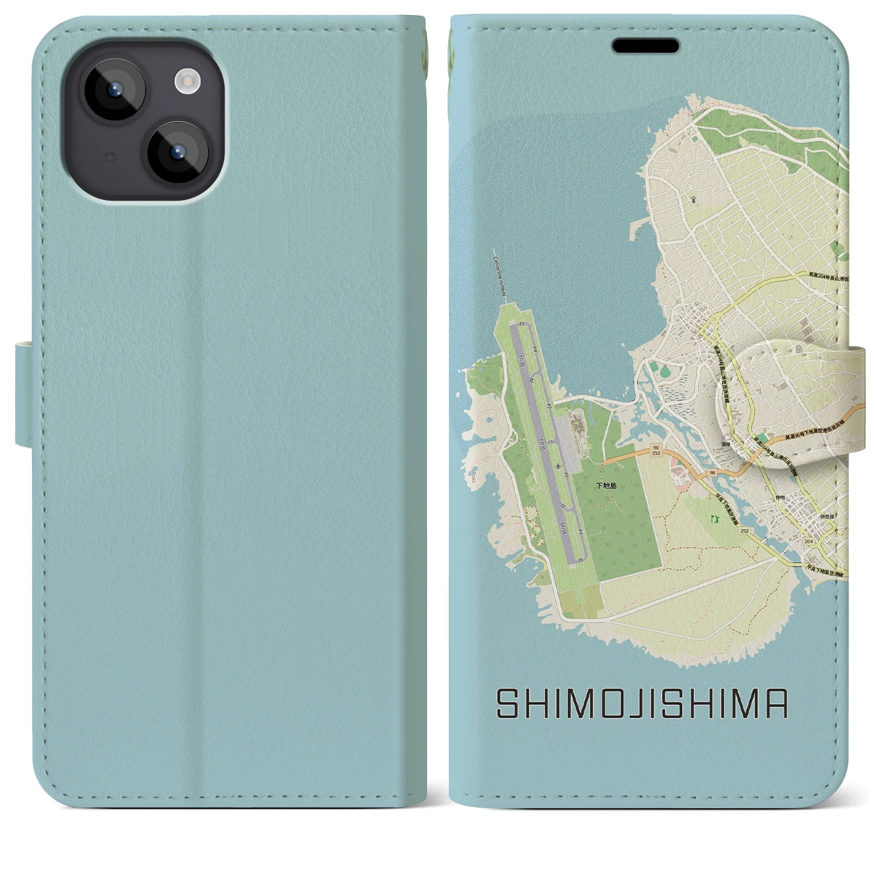 【下地島(沖縄県)】地図柄iPhoneケース(手帳タイプ)ナチュラル・iPhone 14 Plus 用