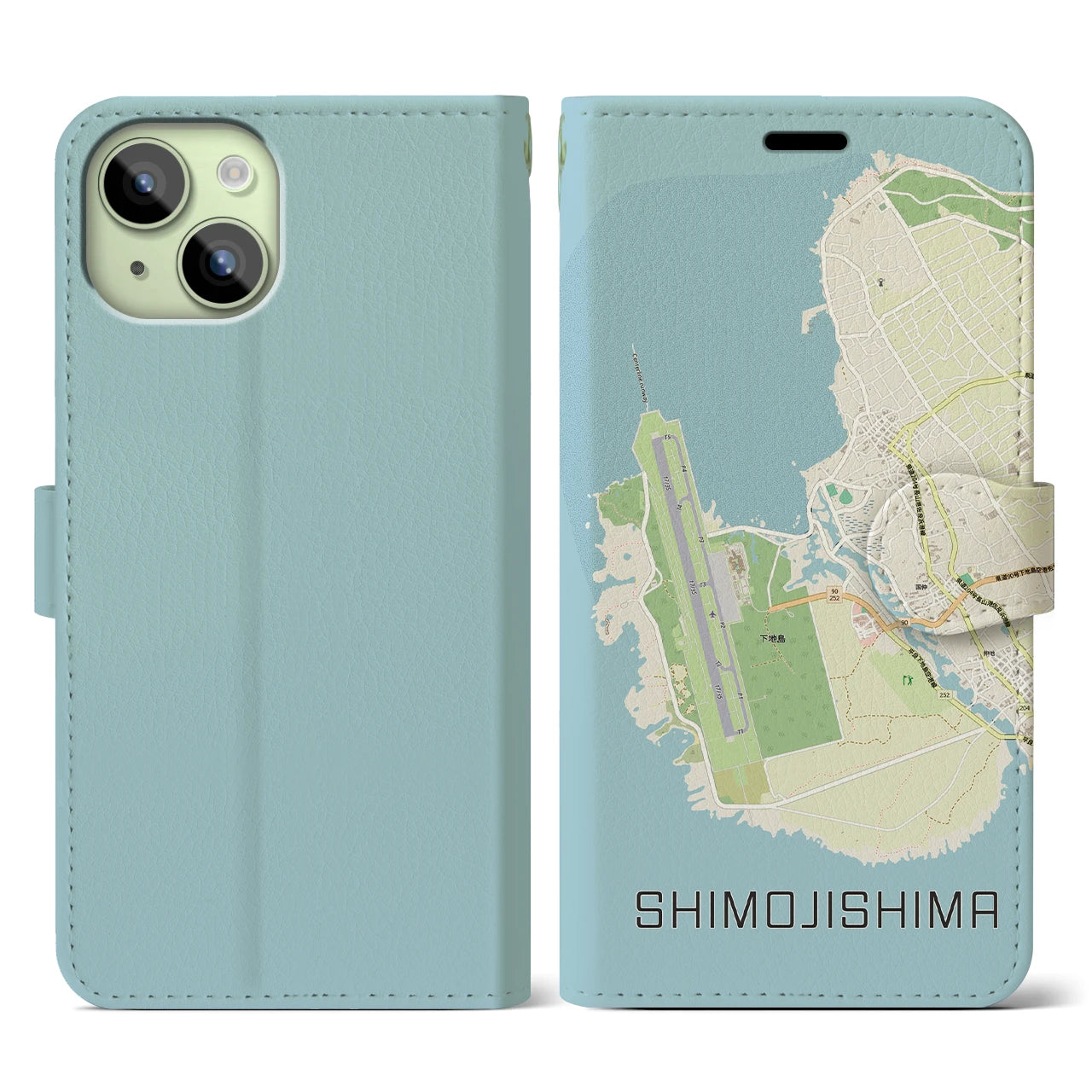 【下地島(沖縄県)】地図柄iPhoneケース(手帳タイプ)ナチュラル・iPhone 15 用