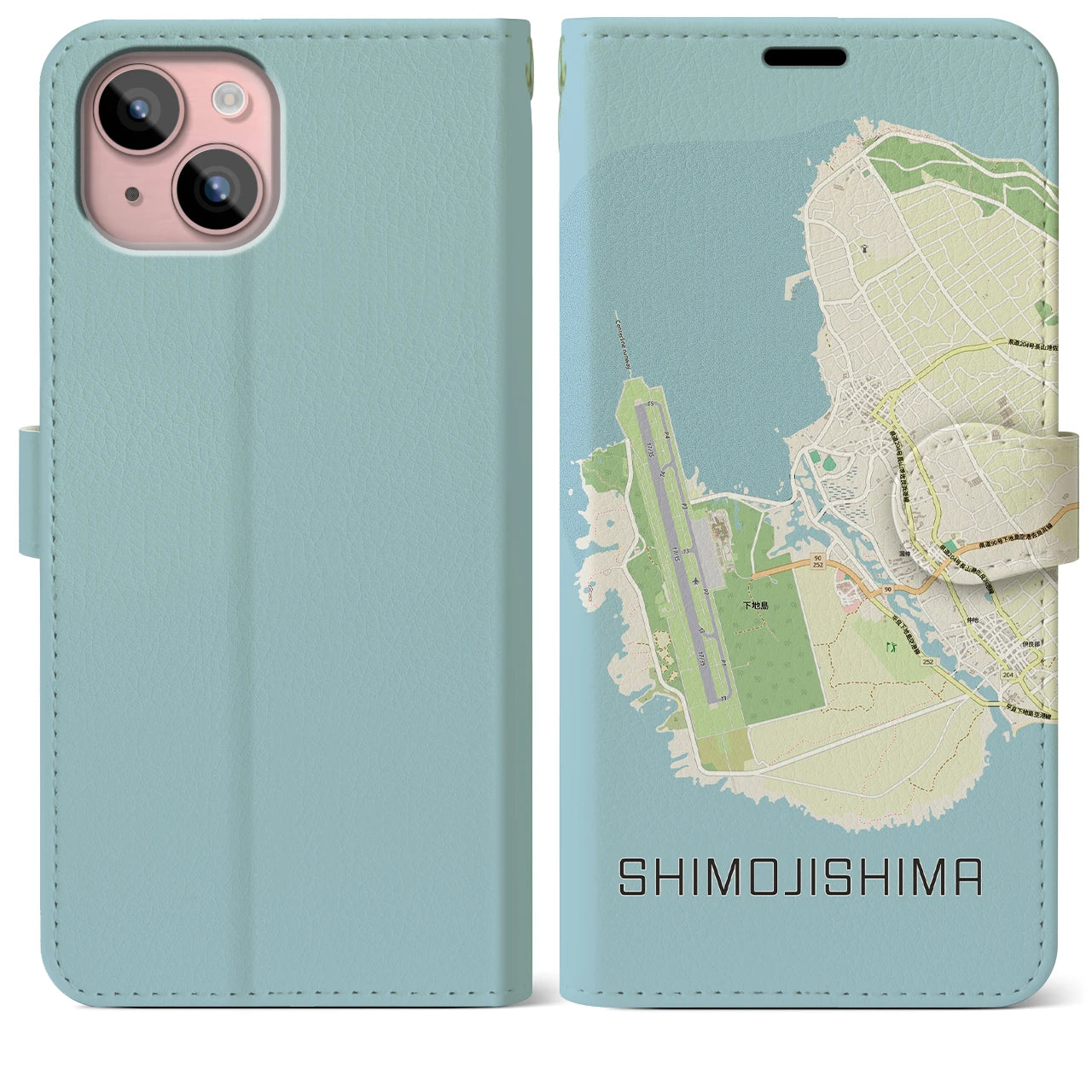 【下地島(沖縄県)】地図柄iPhoneケース(手帳タイプ)ナチュラル・iPhone 15 Plus 用