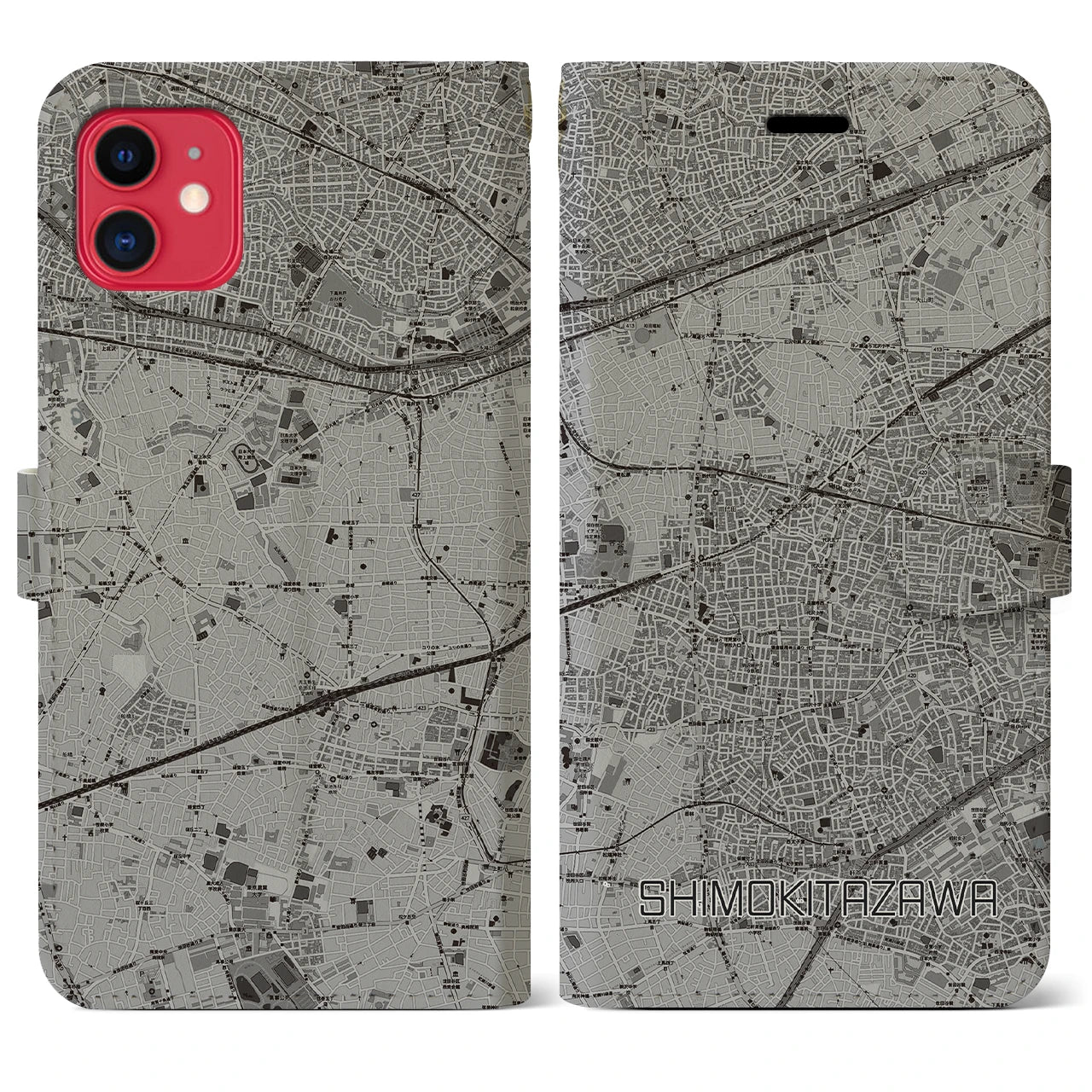 【下北沢(東京都)】地図柄iPhoneケース(手帳タイプ)モノトーン・iPhone 11 用