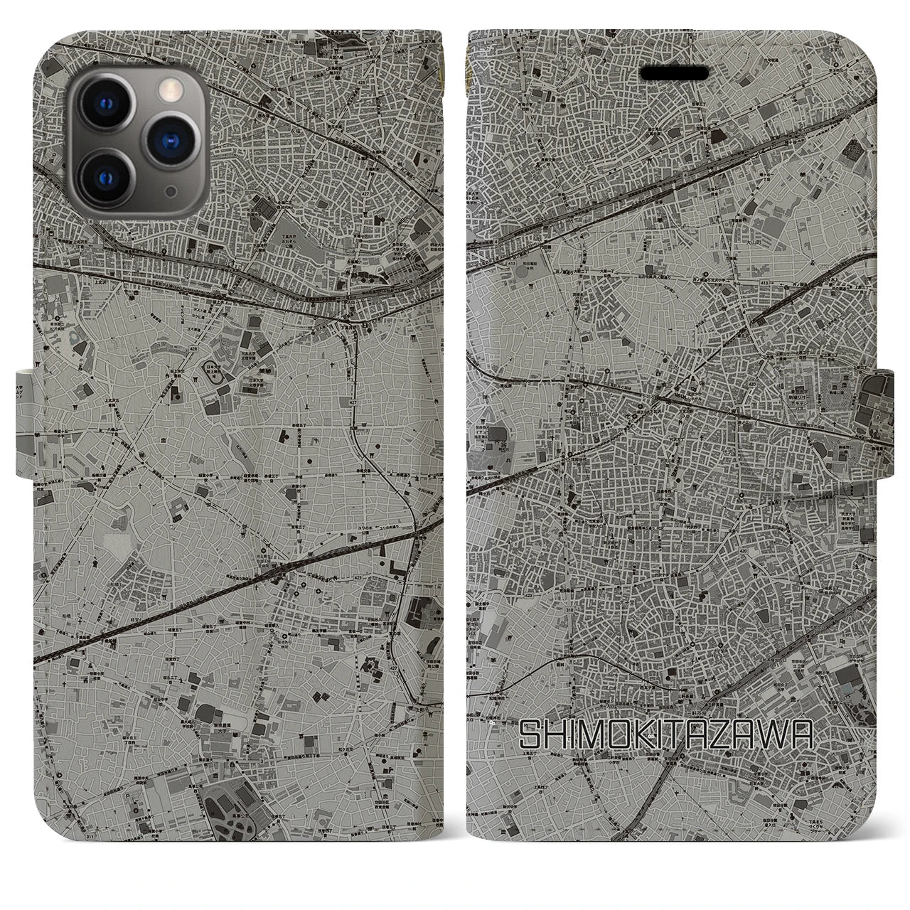 【下北沢(東京都)】地図柄iPhoneケース(手帳タイプ)モノトーン・iPhone 11 Pro Max 用