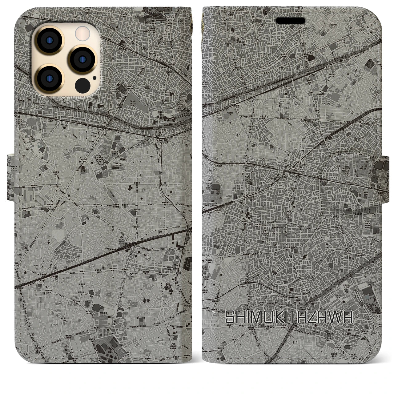 【下北沢(東京都)】地図柄iPhoneケース(手帳タイプ)モノトーン・iPhone 12 Pro Max 用