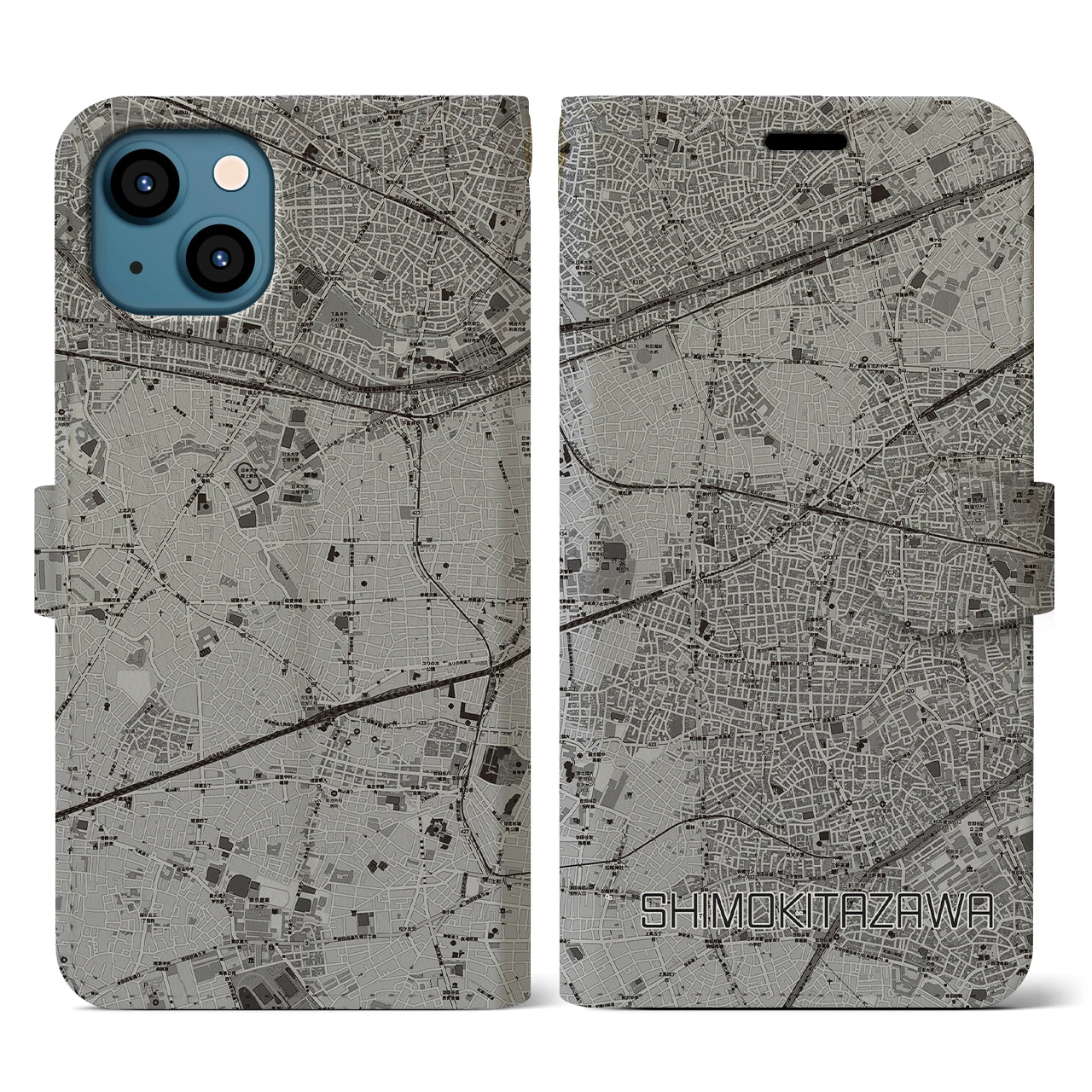 【下北沢(東京都)】地図柄iPhoneケース(手帳タイプ)モノトーン・iPhone 13 用