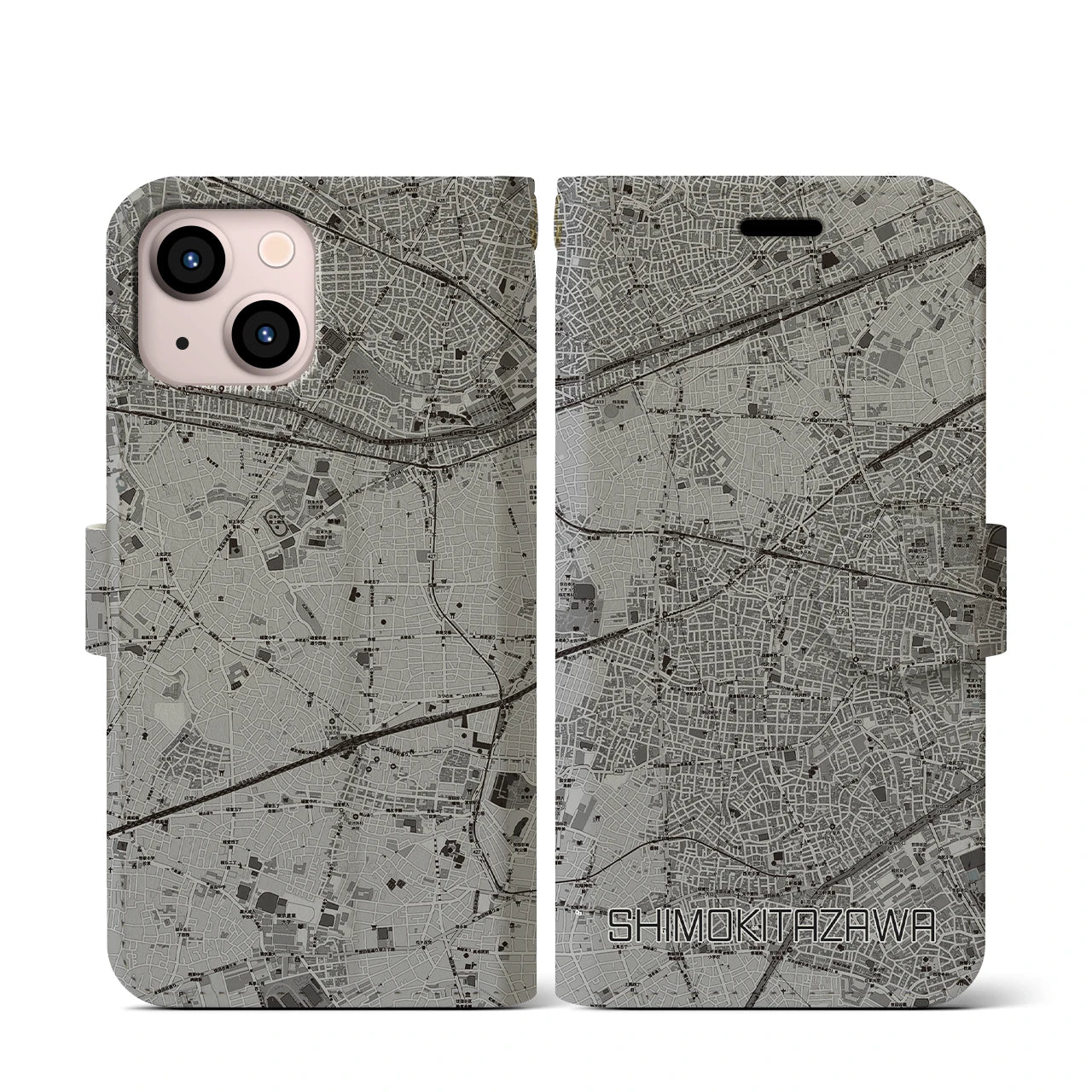 【下北沢(東京都)】地図柄iPhoneケース(手帳タイプ)モノトーン・iPhone 13 mini 用