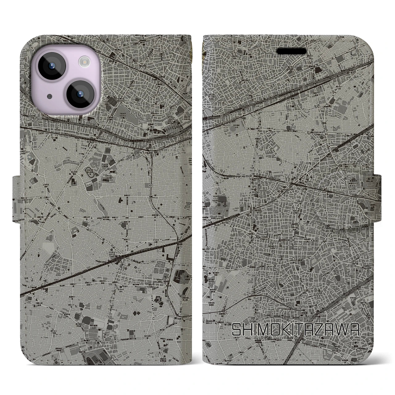 【下北沢(東京都)】地図柄iPhoneケース(手帳タイプ)モノトーン・iPhone 14 用