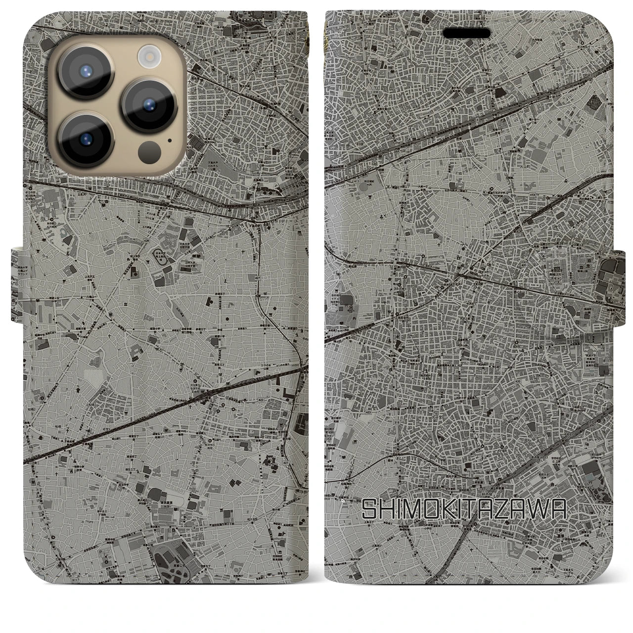 【下北沢(東京都)】地図柄iPhoneケース(手帳タイプ)モノトーン・iPhone 14 Pro Max 用