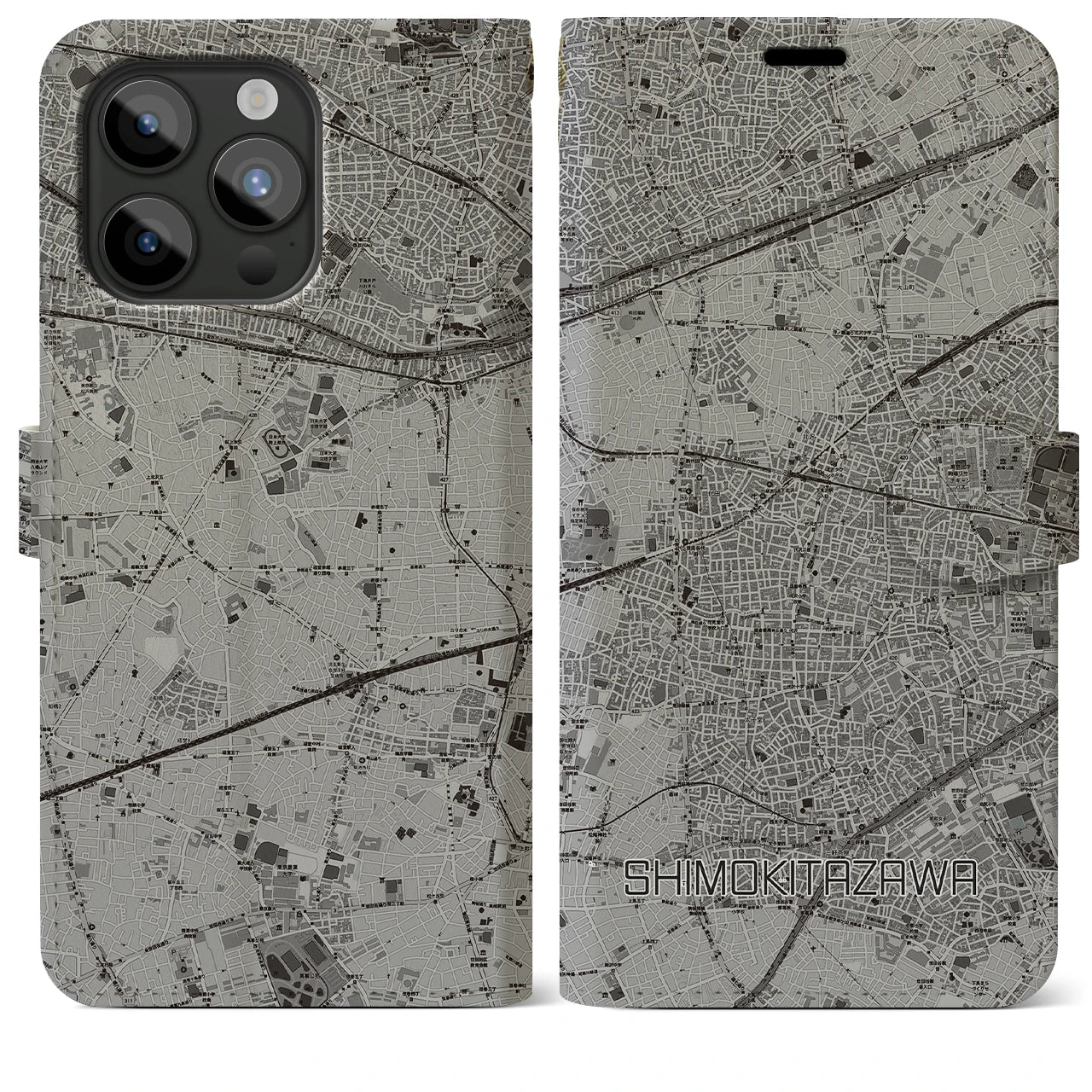 【下北沢(東京都)】地図柄iPhoneケース(手帳タイプ)モノトーン・iPhone 15 Pro Max 用