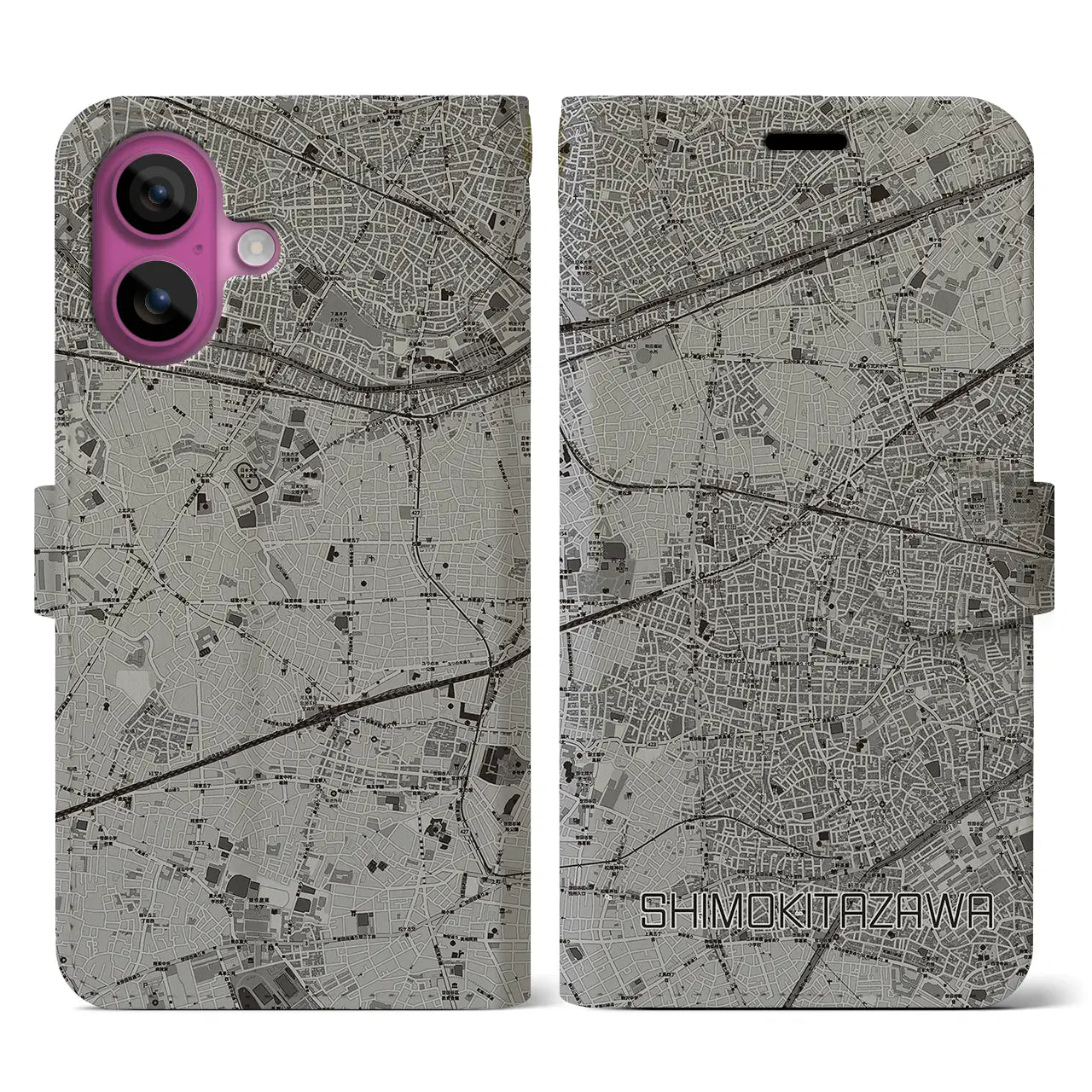 【下北沢(東京都)】地図柄iPhoneケース(手帳タイプ)モノトーン・iPhone 16 Pro 用