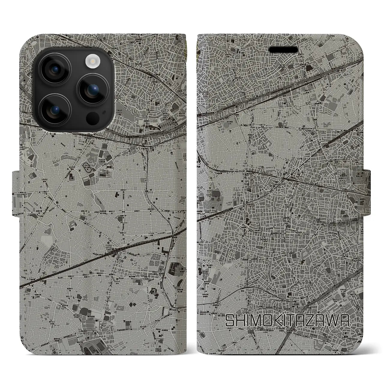 【下北沢(東京都)】地図柄iPhoneケース(手帳タイプ)モノトーン・iPhone 16 用