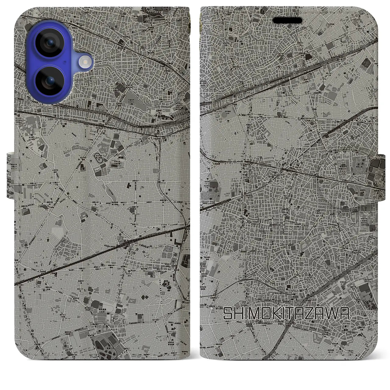 【下北沢(東京都)】地図柄iPhoneケース(手帳タイプ)モノトーン・iPhone 16 Pro Max 用