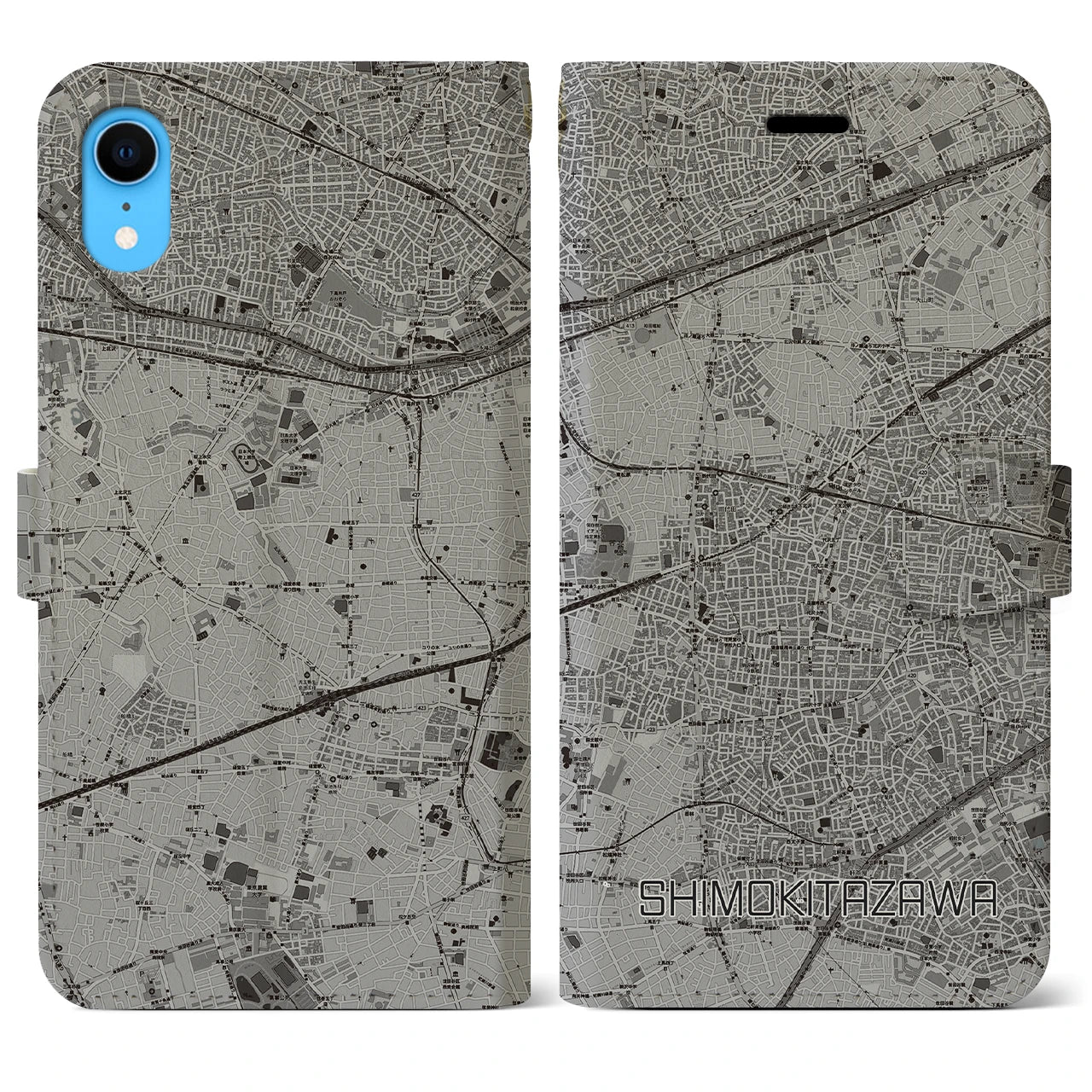 【下北沢(東京都)】地図柄iPhoneケース(手帳タイプ)モノトーン・iPhone XR 用