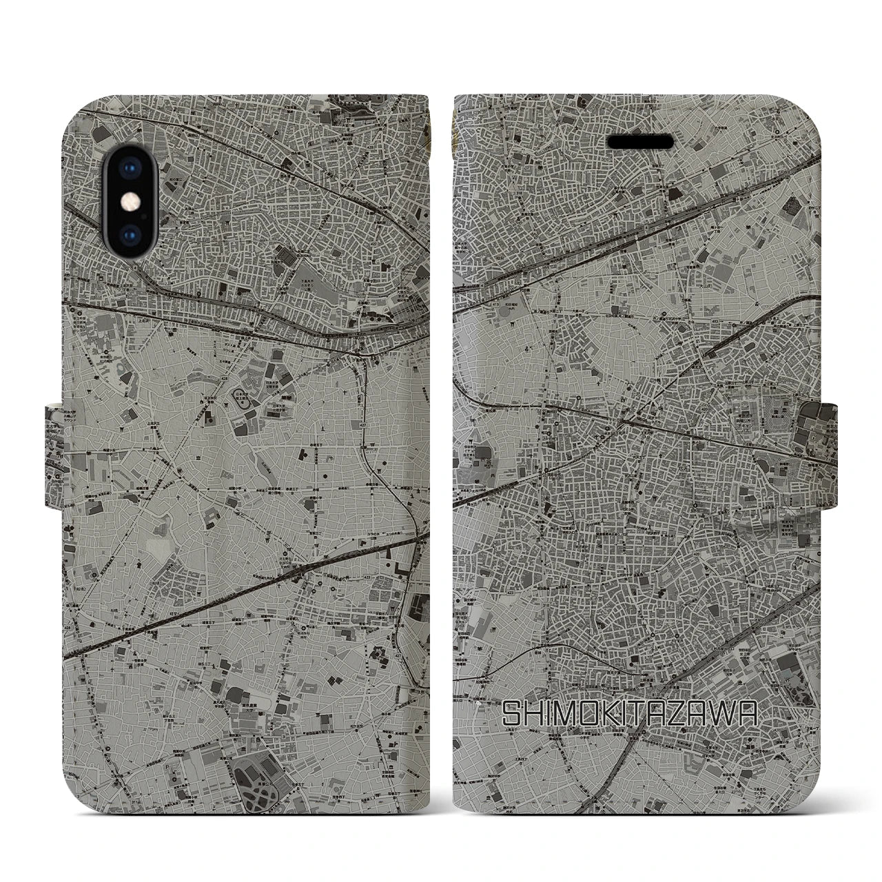 【下北沢(東京都)】地図柄iPhoneケース(手帳タイプ)モノトーン・iPhone XS / X 用