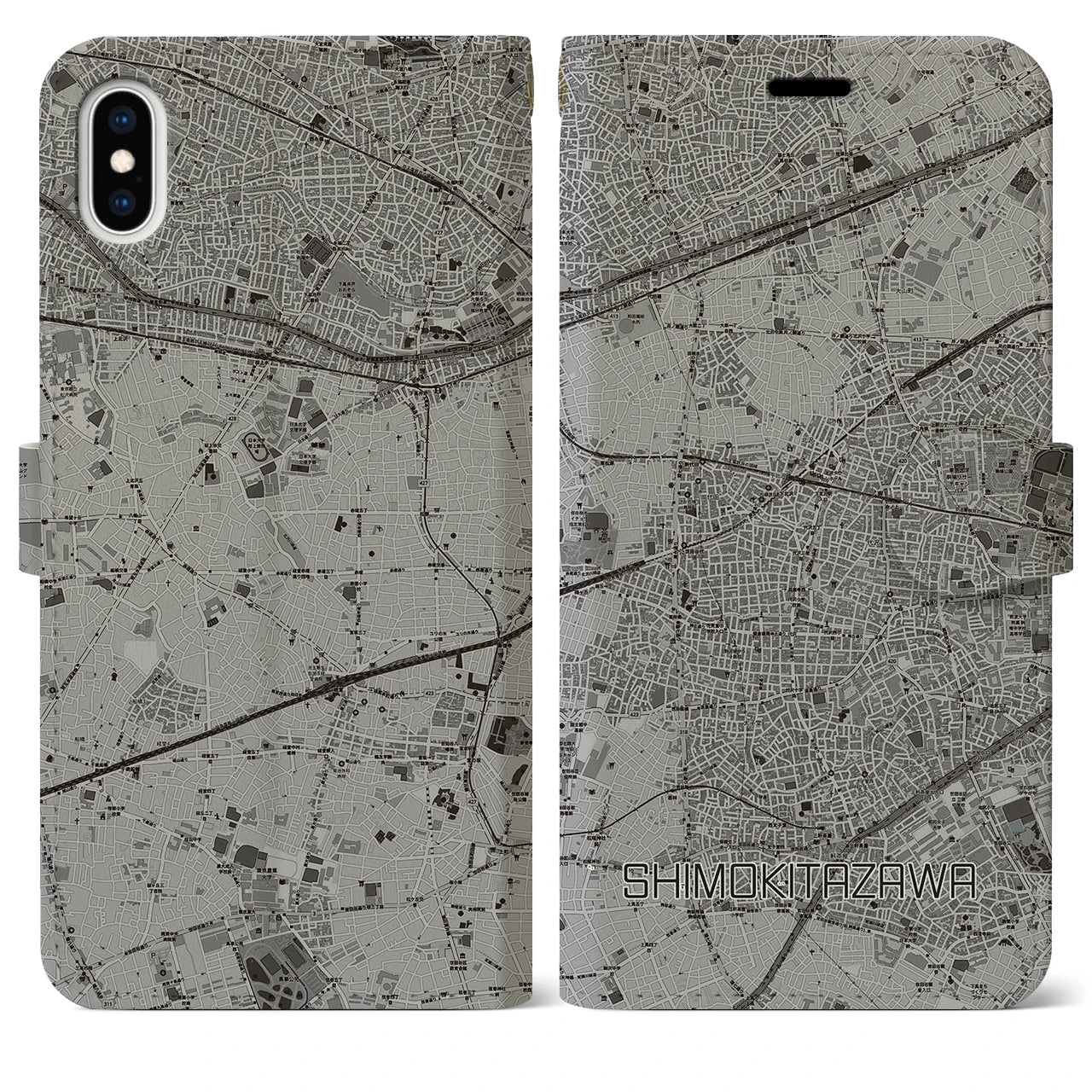 【下北沢(東京都)】地図柄iPhoneケース(手帳タイプ)モノトーン・iPhone XS Max 用