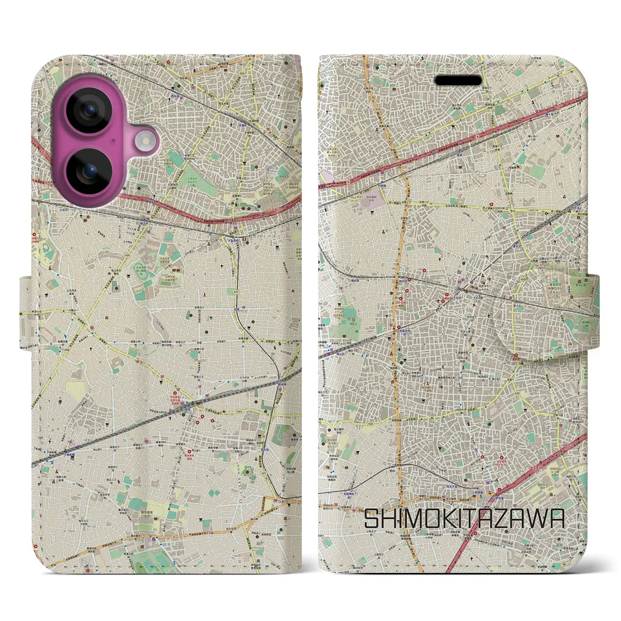 【下北沢(東京都)】地図柄iPhoneケース(手帳タイプ)ナチュラル・iPhone 16 Pro 用