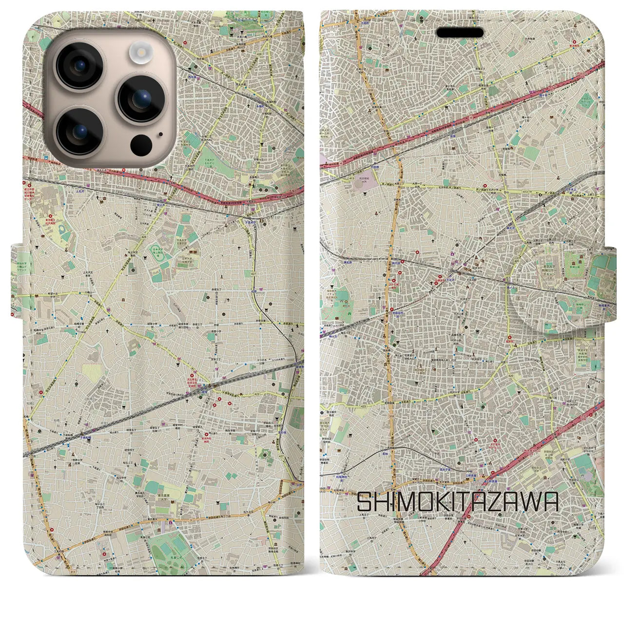 【下北沢(東京都)】地図柄iPhoneケース(手帳タイプ)ナチュラル・iPhone 16 Plus 用